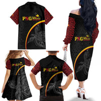 Papua New Guinea 50th Independence Day Family Matching Off The Shoulder Long Sleeve Dress and Hawaiian Shirt Simple Oro Tapa Pattern - Polynesian Pride