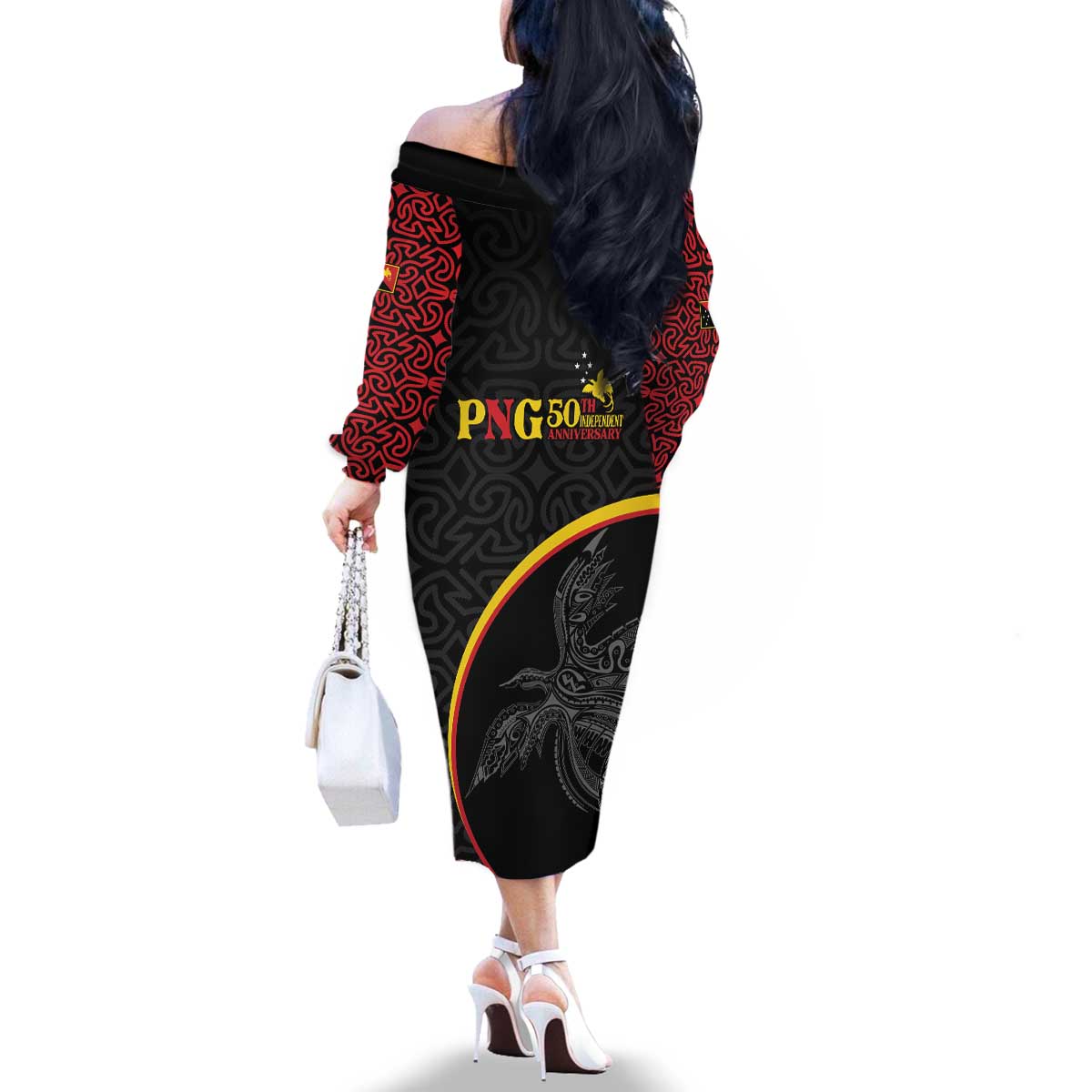 Papua New Guinea 50th Independence Day Family Matching Off The Shoulder Long Sleeve Dress and Hawaiian Shirt Simple Oro Tapa Pattern - Polynesian Pride