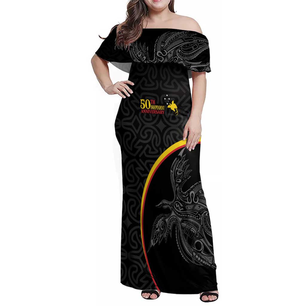 Papua New Guinea 50th Independence Day Family Matching Off Shoulder Maxi Dress and Hawaiian Shirt Simple Oro Tapa Pattern - Polynesian Pride