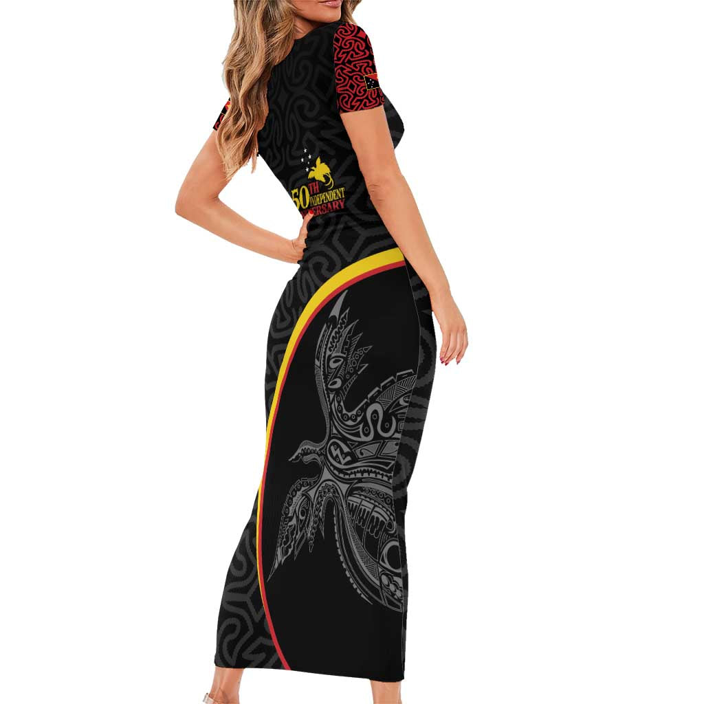 Papua New Guinea 50th Independence Day Family Matching Short Sleeve Bodycon Dress and Hawaiian Shirt Simple Oro Tapa Pattern - Polynesian Pride