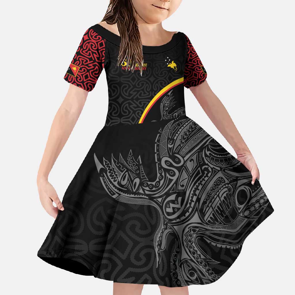 Papua New Guinea 50th Independence Day Family Matching Tank Maxi Dress and Hawaiian Shirt Simple Oro Tapa Pattern LT9 Daughter's Dress Black - Polynesian Pride