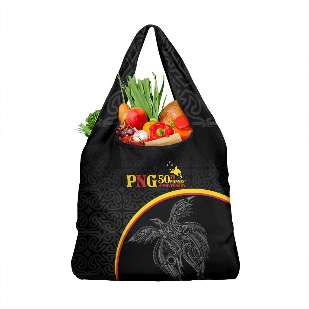 Papua New Guinea 50th Independence Day Grocery Bag Simple Oro Tapa Pattern LT9 1-pack One Size Black - Polynesian Pride