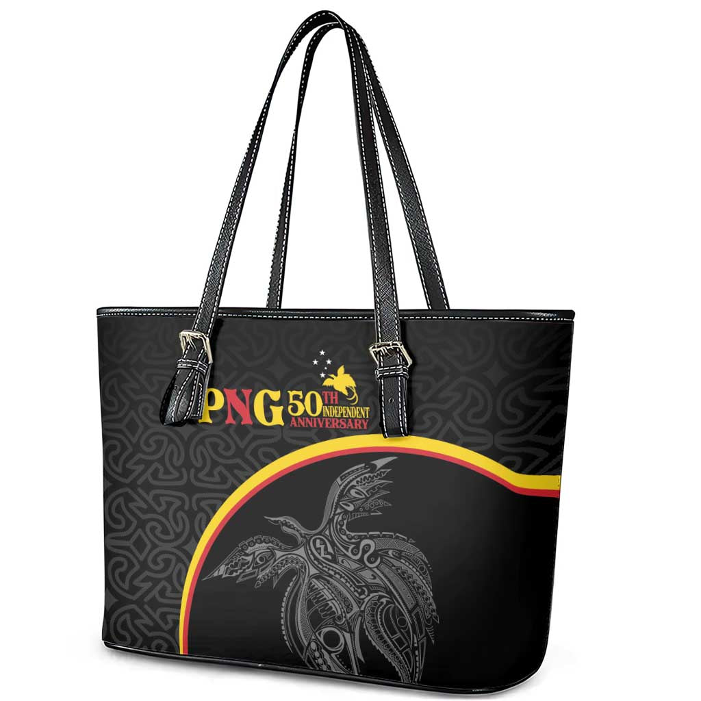 Papua New Guinea 50th Independence Day Leather Tote Bag Simple Oro Tapa Pattern - Polynesian Pride