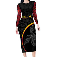 Papua New Guinea 50th Independence Day Long Sleeve Bodycon Dress Simple Oro Tapa Pattern - Polynesian Pride