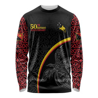 Papua New Guinea 50th Independence Day Long Sleeve Shirt Simple Oro Tapa Pattern LT9 Unisex Black - Polynesian Pride