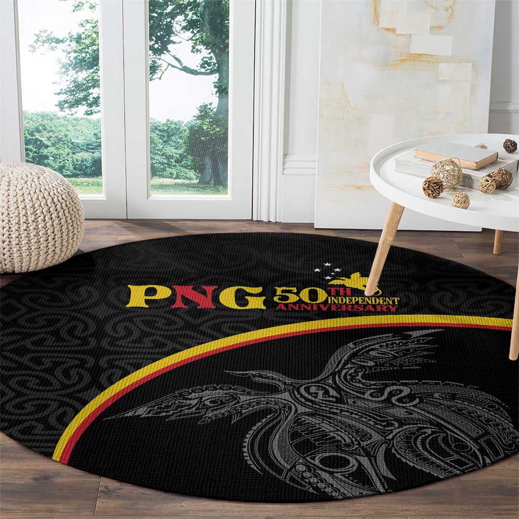 Papua New Guinea 50th Independence Day Round Carpet Simple Oro Tapa Pattern - Polynesian Pride