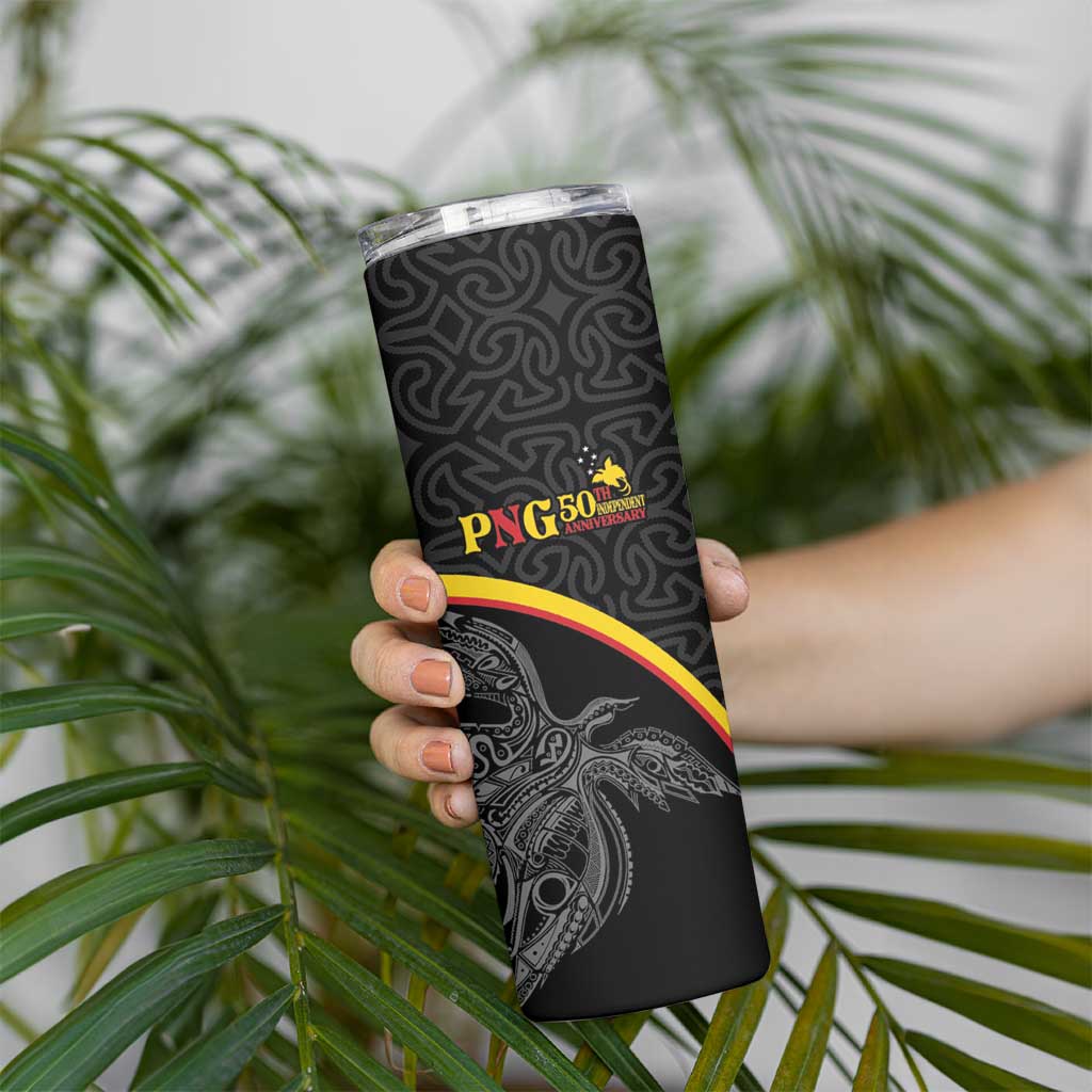 Papua New Guinea 50th Independence Day Skinny Tumbler Simple Oro Tapa Pattern - Polynesian Pride