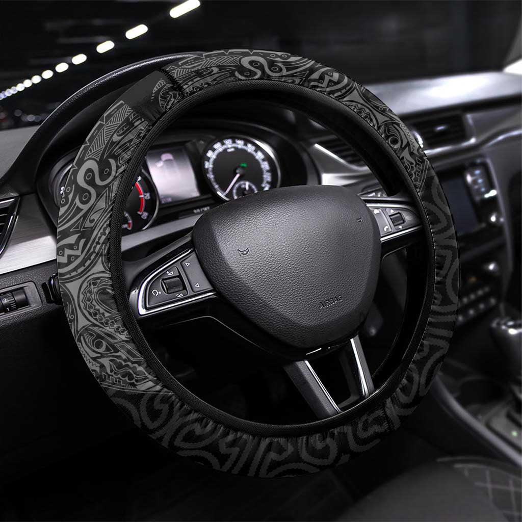 Papua New Guinea 50th Independence Day Steering Wheel Cover Simple Oro Tapa Pattern LT9 Universal Fit Black - Polynesian Pride