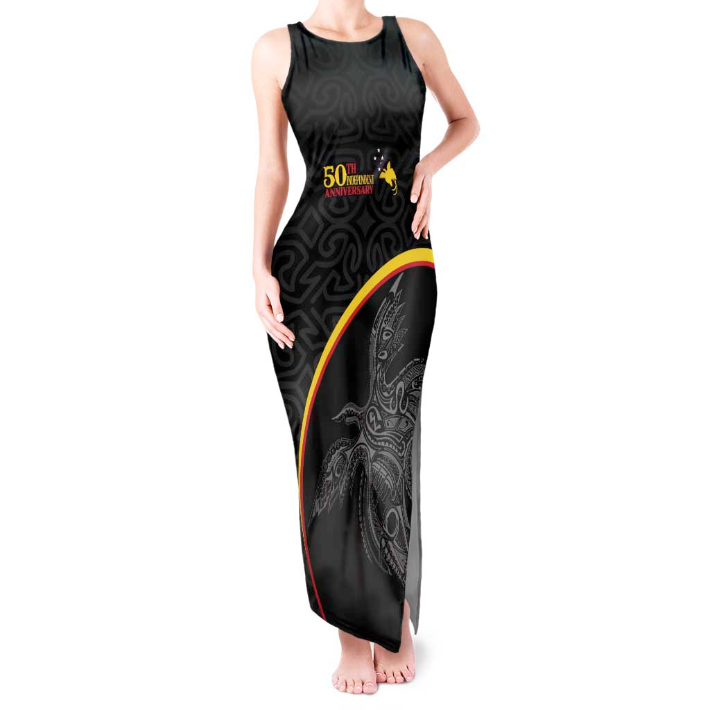 Papua New Guinea 50th Independence Day Tank Maxi Dress Simple Oro Tapa Pattern - Polynesian Pride