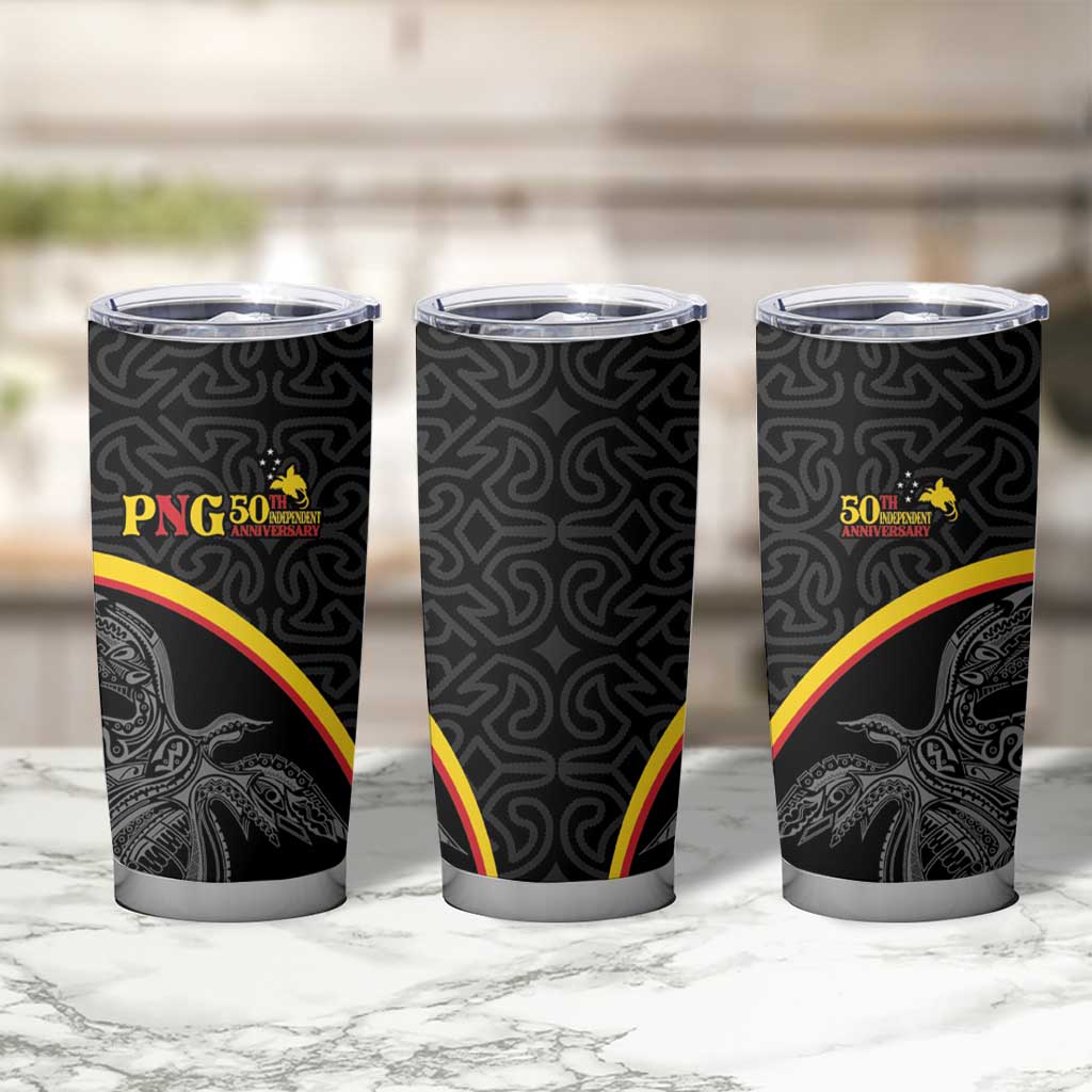 Papua New Guinea 50th Independence Day Tumbler Cup Simple Oro Tapa Pattern - Polynesian Pride