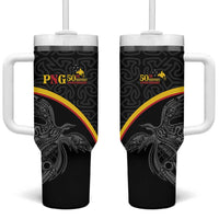 Papua New Guinea 50th Independence Day Tumbler With Handle Simple Oro Tapa Pattern - Polynesian Pride