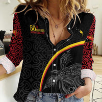 Papua New Guinea 50th Independence Day Women Casual Shirt Simple Oro Tapa Pattern - Polynesian Pride