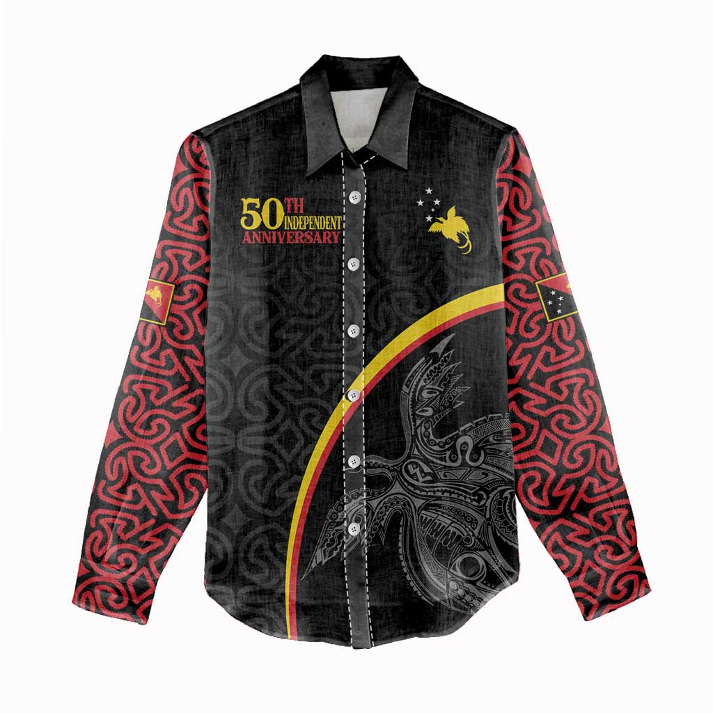Papua New Guinea 50th Independence Day Women Casual Shirt Simple Oro Tapa Pattern - Polynesian Pride