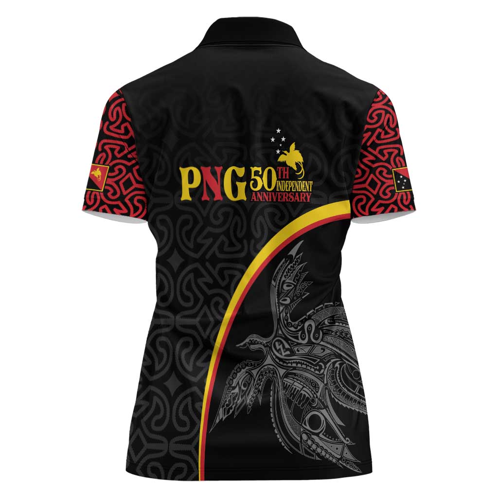 Papua New Guinea 50th Independence Day Women Polo Shirt Simple Oro Tapa Pattern - Polynesian Pride