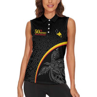 Papua New Guinea 50th Independence Day Women Sleeveless Polo Shirt Simple Oro Tapa Pattern - Polynesian Pride