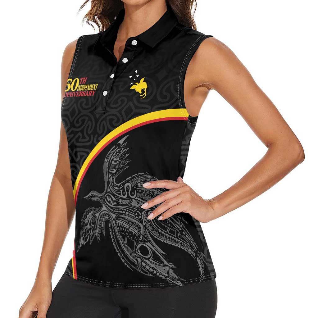 Papua New Guinea 50th Independence Day Women Sleeveless Polo Shirt Simple Oro Tapa Pattern - Polynesian Pride