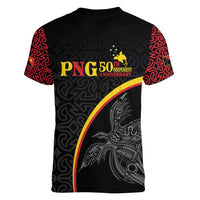 Papua New Guinea 50th Independence Day Women V-Neck T-Shirt Simple Oro Tapa Pattern - Polynesian Pride