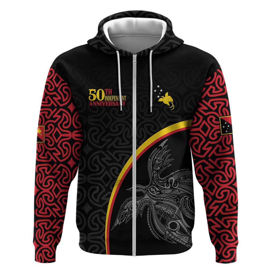 Papua New Guinea 50th Independence Day Zip Hoodie Simple Oro Tapa Pattern - Polynesian Pride