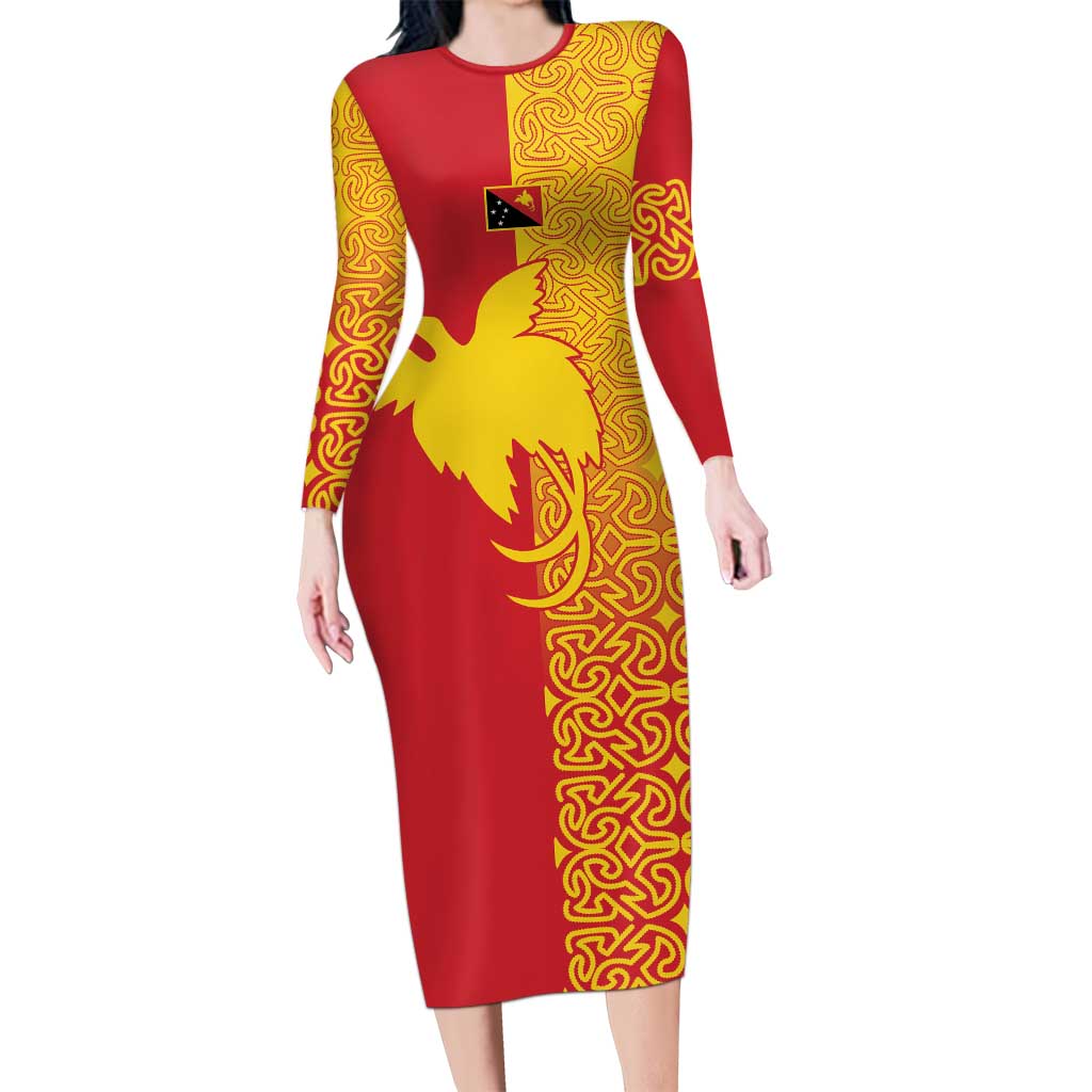 Papua New Guinea Oro Tapa Personalised Family Matching Long Sleeve Bodycon Dress and Hawaiian Shirt Simple Bird of Paradise Style - Polynesian Pride