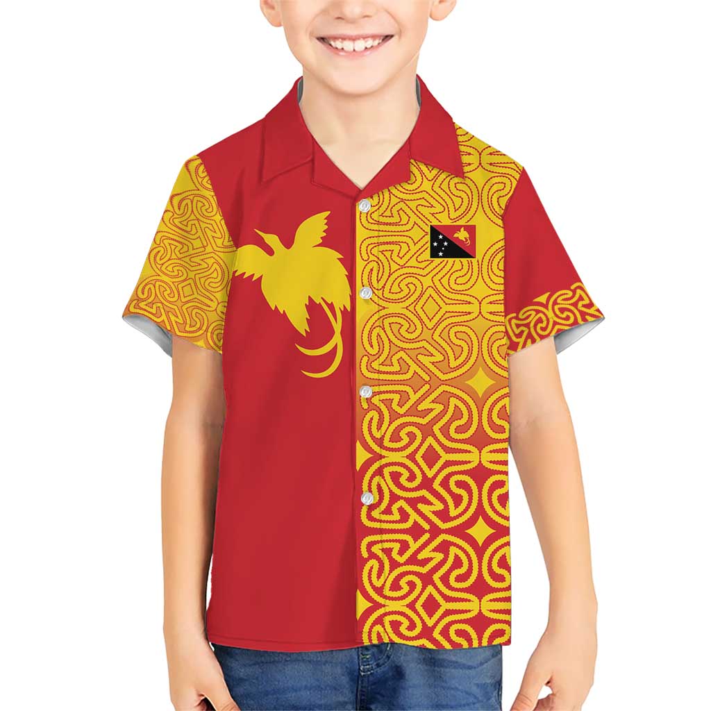 Papua New Guinea Oro Tapa Personalised Kid Hawaiian Shirt Simple Bird of Paradise Style - Polynesian Pride