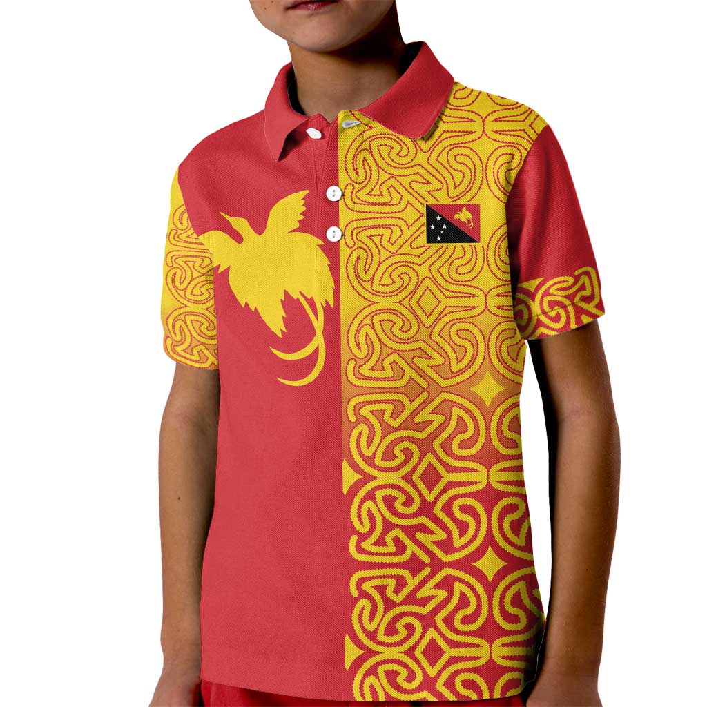 Papua New Guinea Oro Tapa Personalised Kid Polo Shirt Simple Bird of Paradise Style - Polynesian Pride