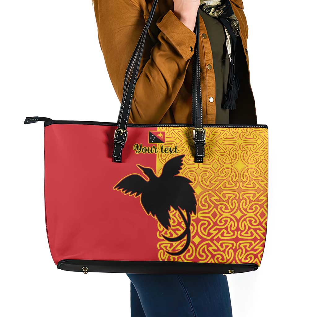 Papua New Guinea Oro Tapa Personalised Leather Tote Bag Simple Bird of Paradise Style - Polynesian Pride
