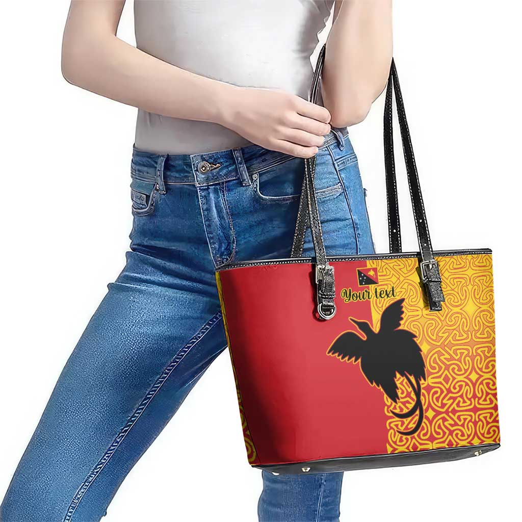 Papua New Guinea Oro Tapa Personalised Leather Tote Bag Simple Bird of Paradise Style - Polynesian Pride