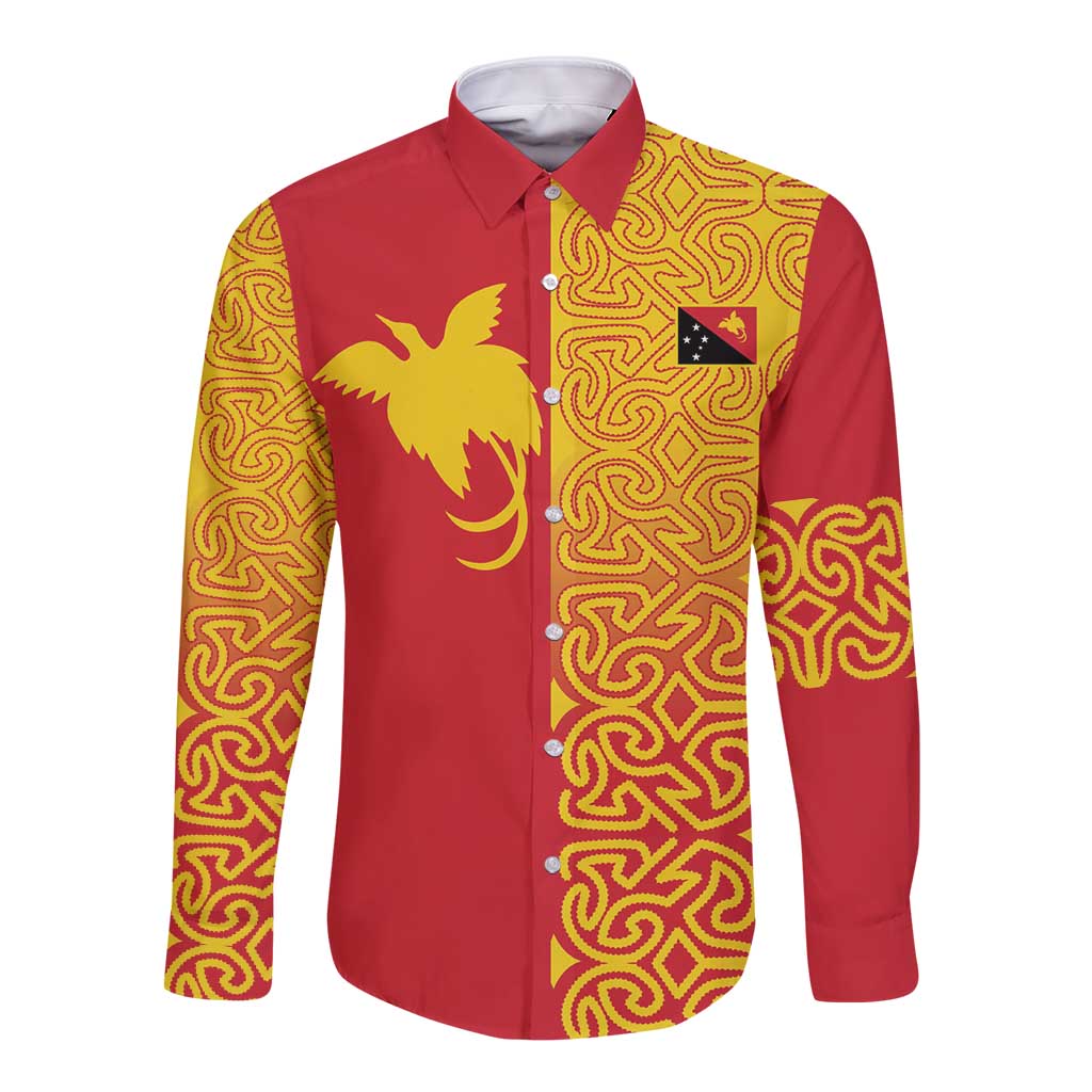 Papua New Guinea Oro Tapa Personalised Long Sleeve Button Shirt Simple Bird of Paradise Style LT9 Unisex Red - Polynesian Pride