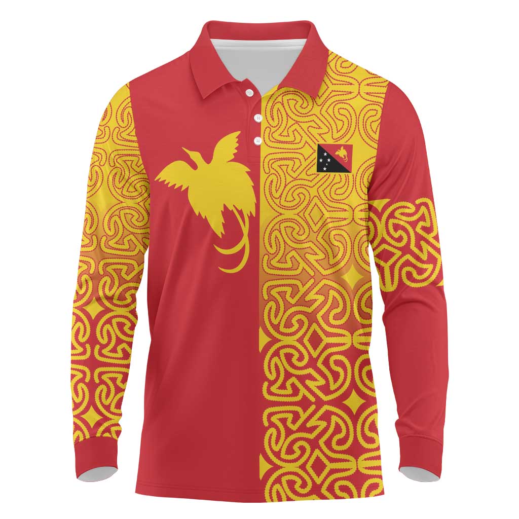 Papua New Guinea Oro Tapa Personalised Long Sleeve Polo Shirt Simple Bird of Paradise Style - Polynesian Pride