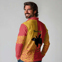 Papua New Guinea Oro Tapa Personalised Long Sleeve Polo Shirt Simple Bird of Paradise Style - Polynesian Pride