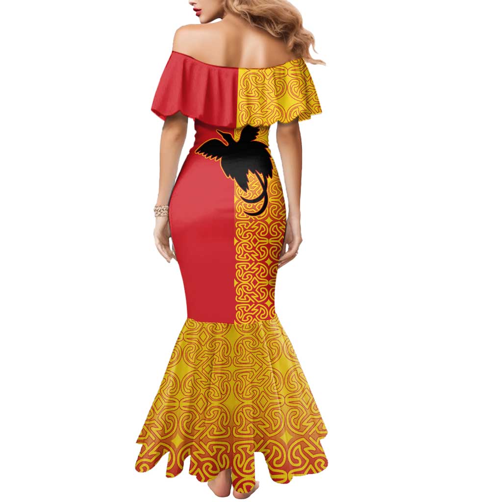 Papua New Guinea Oro Tapa Personalised Mermaid Dress Simple Bird of Paradise Style - Polynesian Pride
