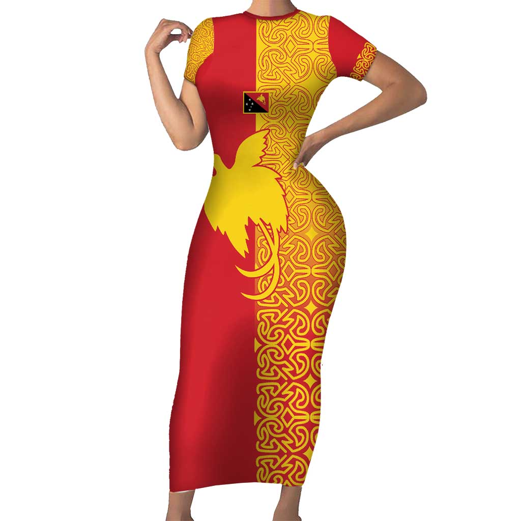 Papua New Guinea Oro Tapa Personalised Short Sleeve Bodycon Dress Simple Bird of Paradise Style - Polynesian Pride