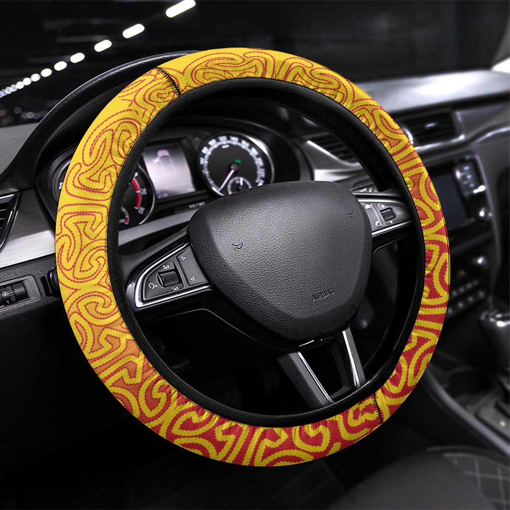 Papua New Guinea Oro Tapa Steering Wheel Cover Simple Bird of Paradise Style LT9 Universal Fit Red - Polynesian Pride