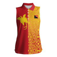 Papua New Guinea Oro Tapa Personalised Women Sleeveless Polo Shirt Simple Bird of Paradise Style - Polynesian Pride