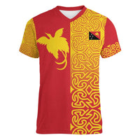 Papua New Guinea Oro Tapa Personalised Women V-Neck T-Shirt Simple Bird of Paradise Style - Polynesian Pride