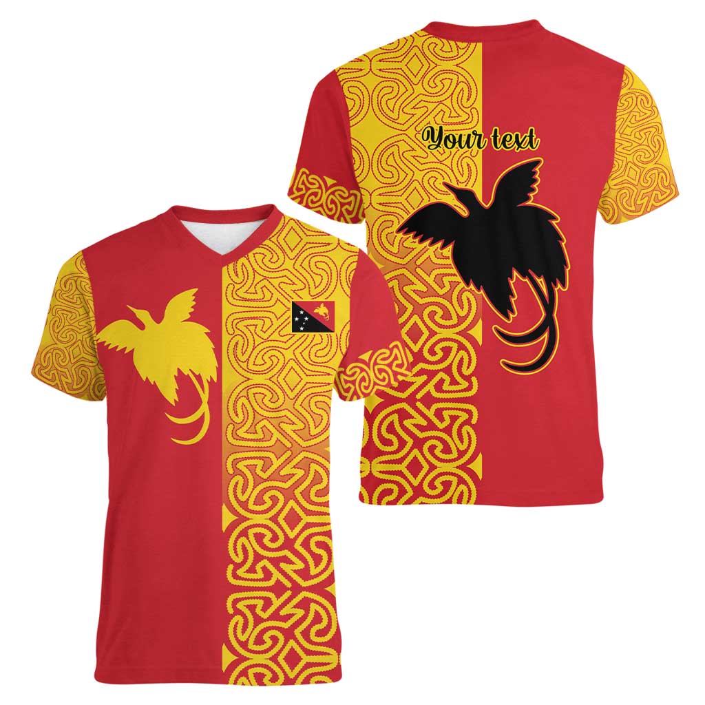 Papua New Guinea Oro Tapa Personalised Women V-Neck T-Shirt Simple Bird of Paradise Style - Polynesian Pride