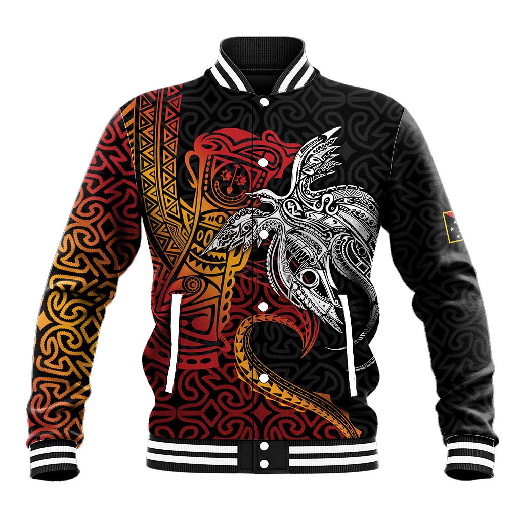 Papua New Guinea Sepik Personalised Baseball Jacket PNG Bird of Paradise Tattoo LT9 Unisex Black - Polynesian Pride