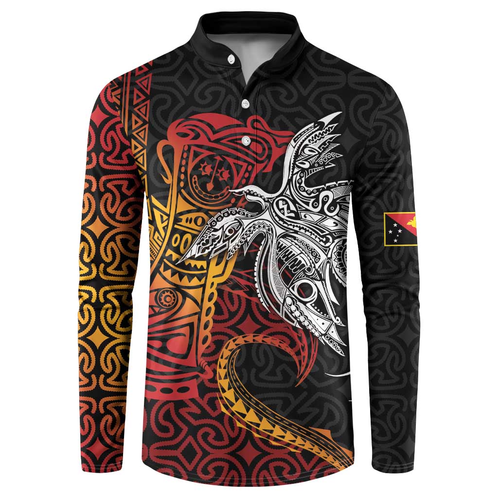 Papua New Guinea Sepik Personalised Button Sweatshirt PNG Bird of Paradise Tattoo LT9 Black - Polynesian Pride