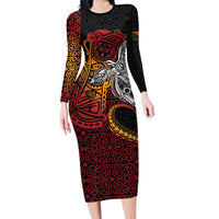 Papua New Guinea Sepik Personalised Family Matching Long Sleeve Bodycon Dress and Hawaiian Shirt PNG Bird of Paradise Tattoo - Polynesian Pride