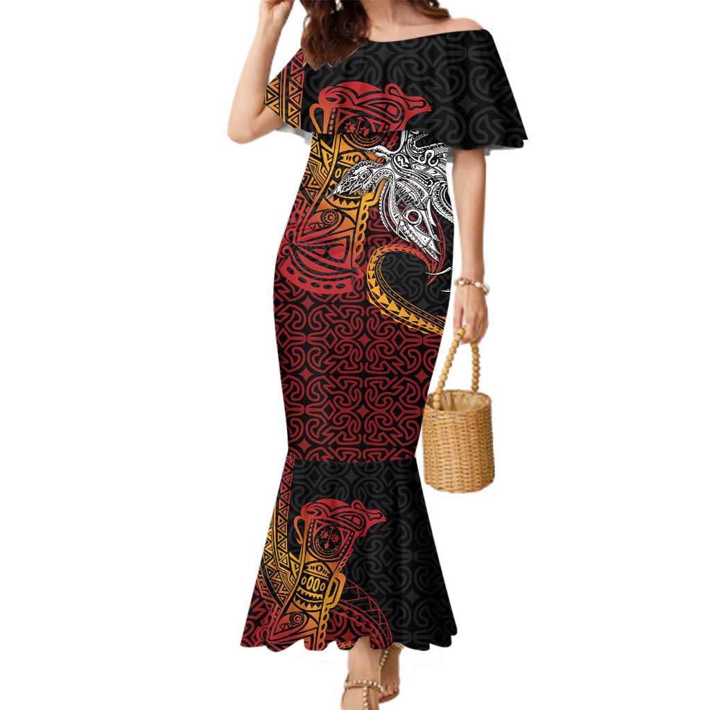 Papua New Guinea Sepik Personalised Family Matching Mermaid Dress and Hawaiian Shirt PNG Bird of Paradise Tattoo - Polynesian Pride