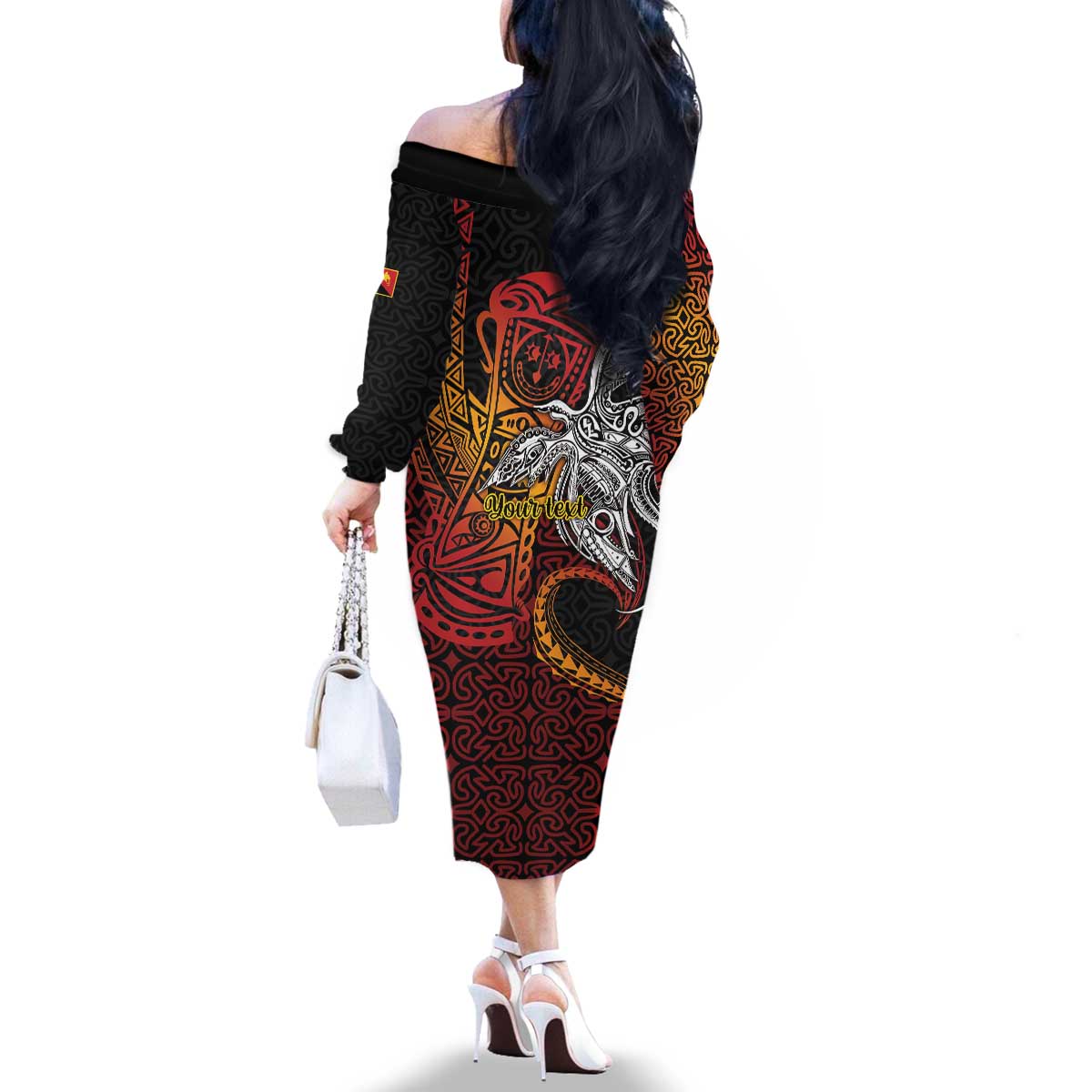 Papua New Guinea Sepik Personalised Family Matching Off The Shoulder Long Sleeve Dress and Hawaiian Shirt PNG Bird of Paradise Tattoo - Polynesian Pride