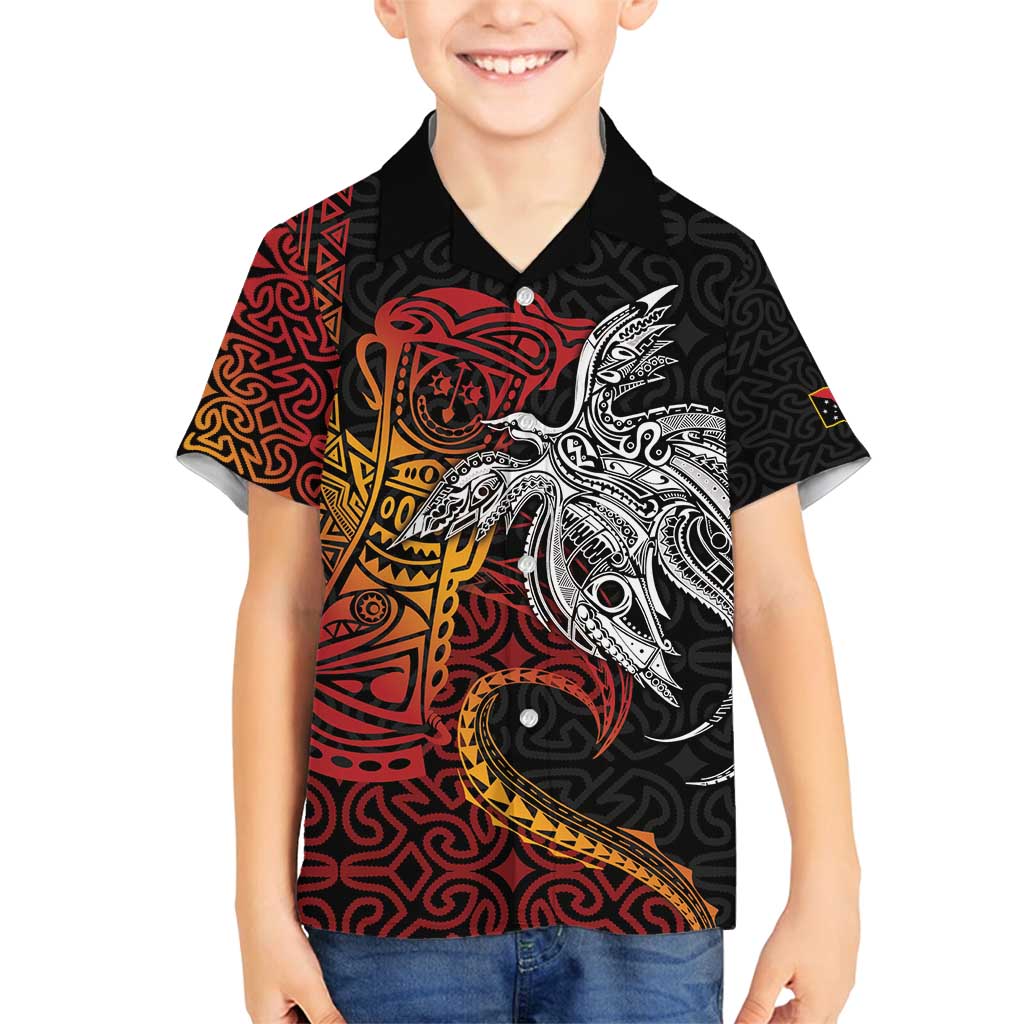 Papua New Guinea Sepik Personalised Family Matching Off Shoulder Short Dress and Hawaiian Shirt PNG Bird of Paradise Tattoo - Polynesian Pride