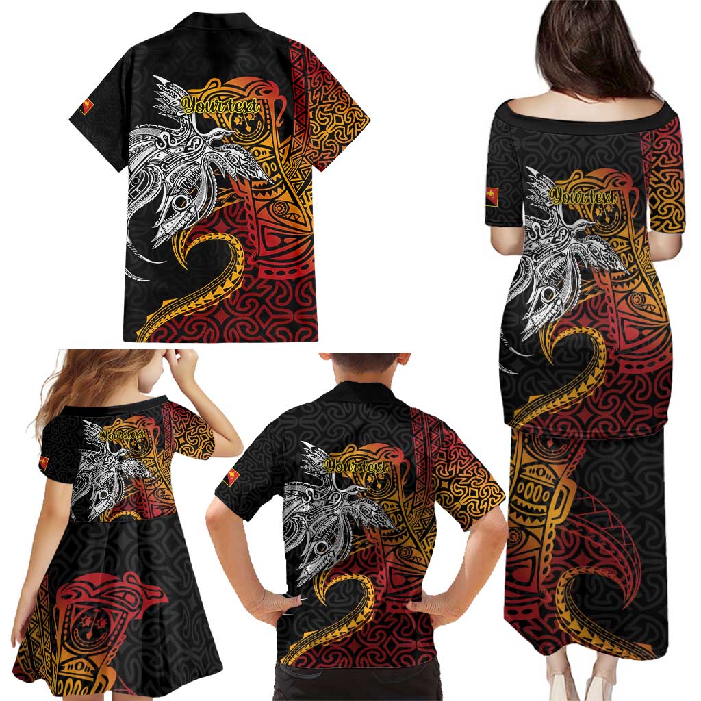 Papua New Guinea Sepik Personalised Family Matching Puletasi and Hawaiian Shirt PNG Bird of Paradise Tattoo - Polynesian Pride