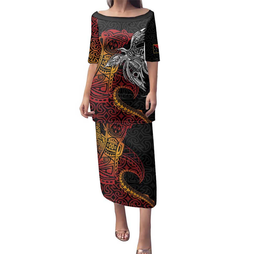 Papua New Guinea Sepik Personalised Family Matching Puletasi and Hawaiian Shirt PNG Bird of Paradise Tattoo - Polynesian Pride