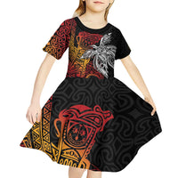 Papua New Guinea Sepik Personalised Kid Short Sleeve Dress PNG Bird of Paradise Tattoo - Polynesian Pride