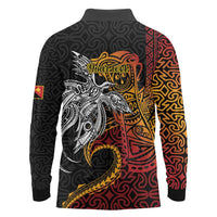 Papua New Guinea Sepik Personalised Long Sleeve Polo Shirt PNG Bird of Paradise Tattoo - Polynesian Pride
