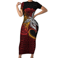 Papua New Guinea Sepik Personalised Short Sleeve Bodycon Dress PNG Bird of Paradise Tattoo - Polynesian Pride