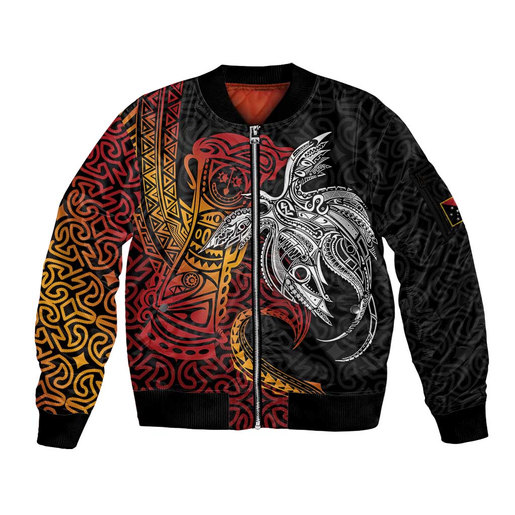 Papua New Guinea Sepik Personalised Sleeve Zip Bomber Jacket PNG Bird of Paradise Tattoo - Polynesian Pride