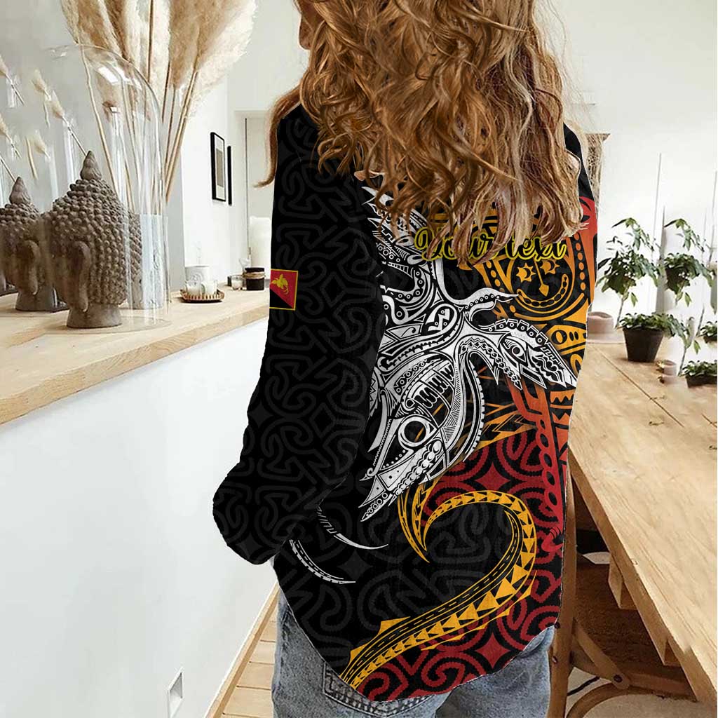 Papua New Guinea Sepik Personalised Women Casual Shirt PNG Bird of Paradise Tattoo - Polynesian Pride