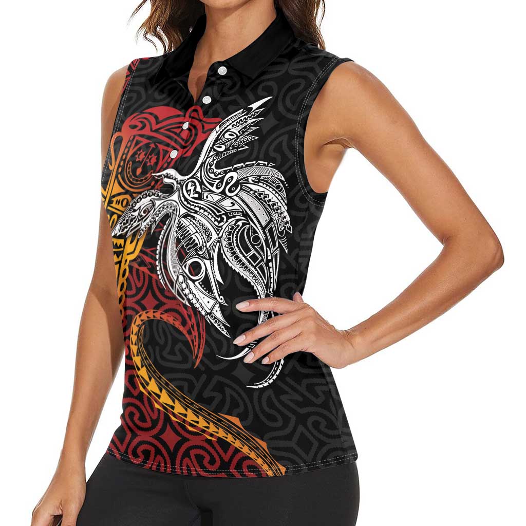 Papua New Guinea Sepik Personalised Women Sleeveless Polo Shirt PNG Bird of Paradise Tattoo - Polynesian Pride